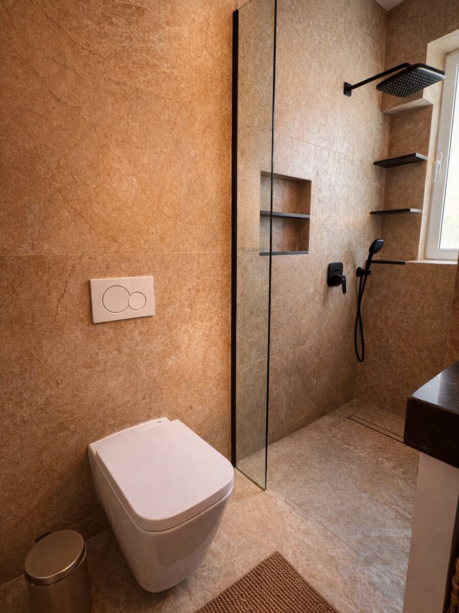 Main bathroom walk-in shower, Pervolia project